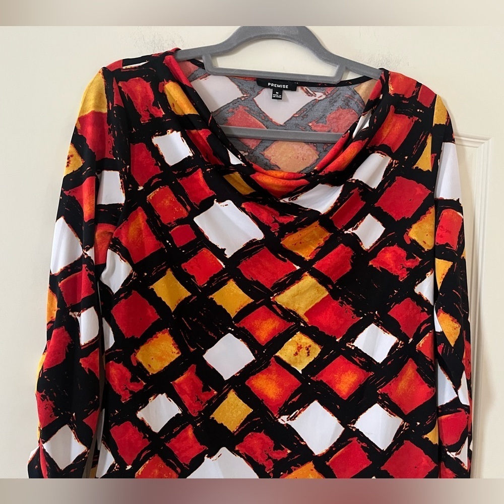 Premise Vibrant Multicolor Cowl Neck Blouse Women’s Size Medium - Picture 8 of 14